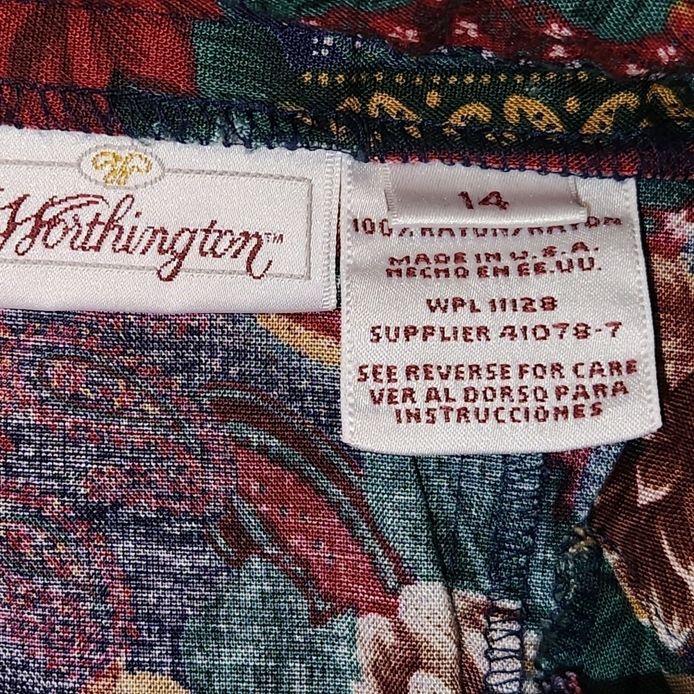 Vintage Worthington Floral Pleated Midi Skirt Size 14 Rayon Made USA - Picture 5 of 8